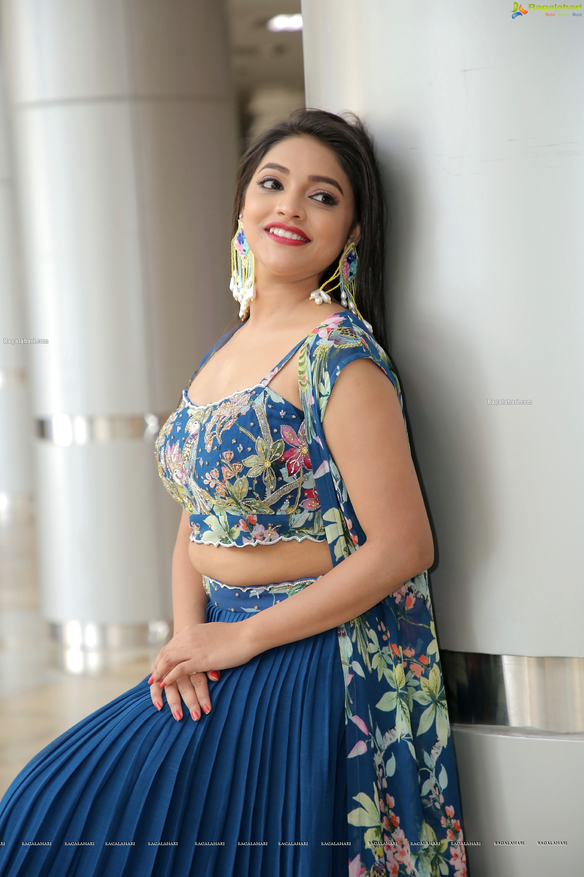 Ishwarya Vullingala in Blue Embellished Lehenga Choli, HD Photo Gallery