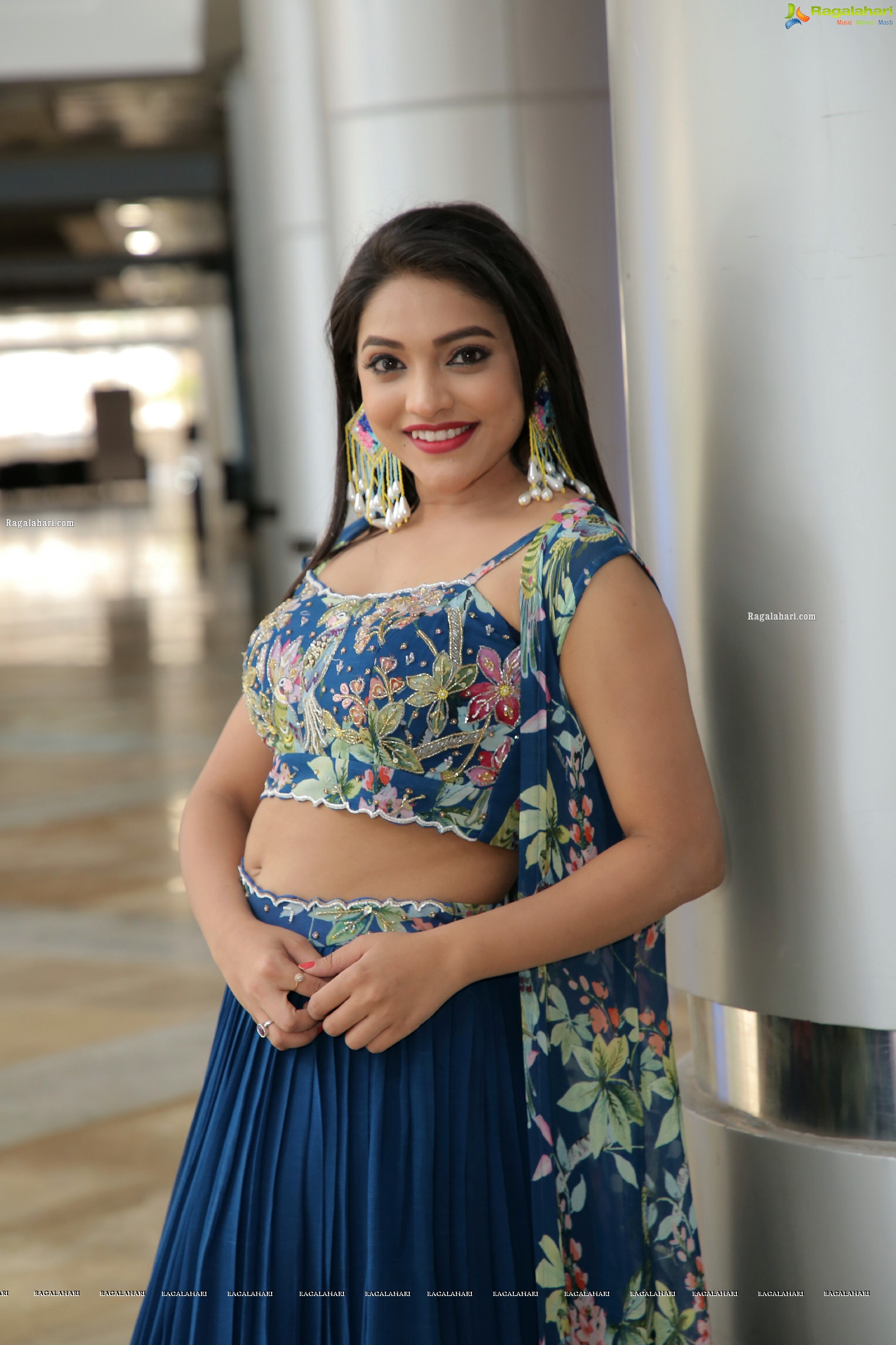 Ishwarya Vullingala in Blue Embellished Lehenga Choli, HD Photo Gallery