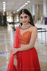 Ishwarya Vullingala in Red Designer Lehenga Choli