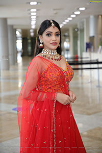 Ishwarya Vullingala in Red Designer Lehenga Choli