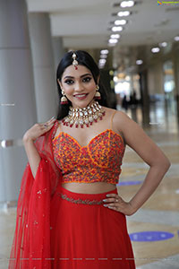 Ishwarya Vullingala in Red Designer Lehenga Choli