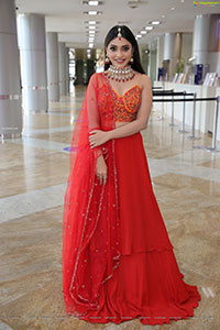 Ishwarya Vullingala in Red Designer Lehenga Choli