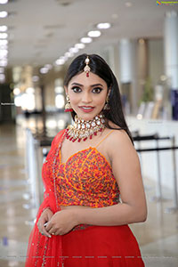 Ishwarya Vullingala in Red Designer Lehenga Choli