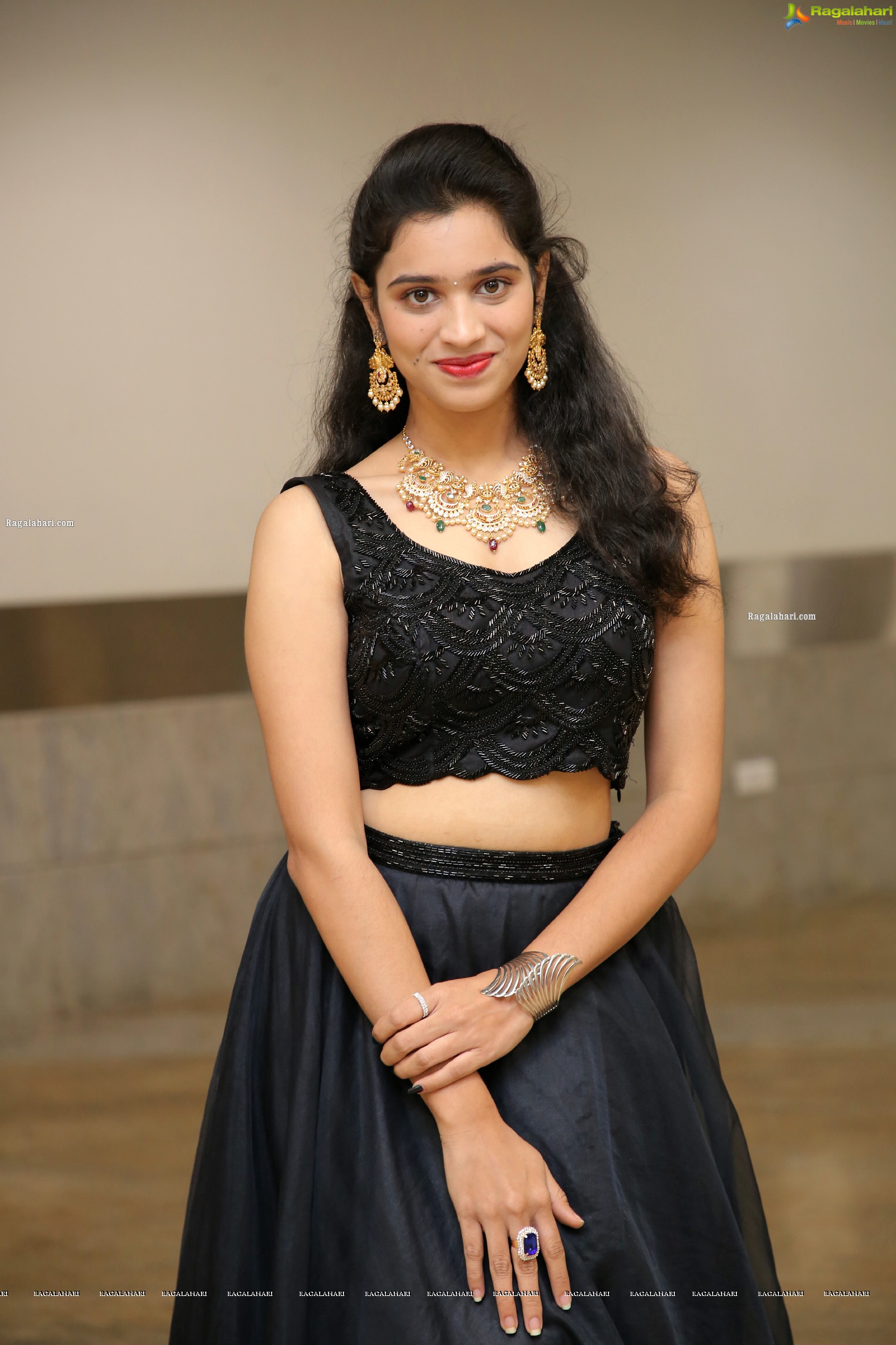 Priyanka Chowdary in Black Designer Lehenga, HD Photo Gallery