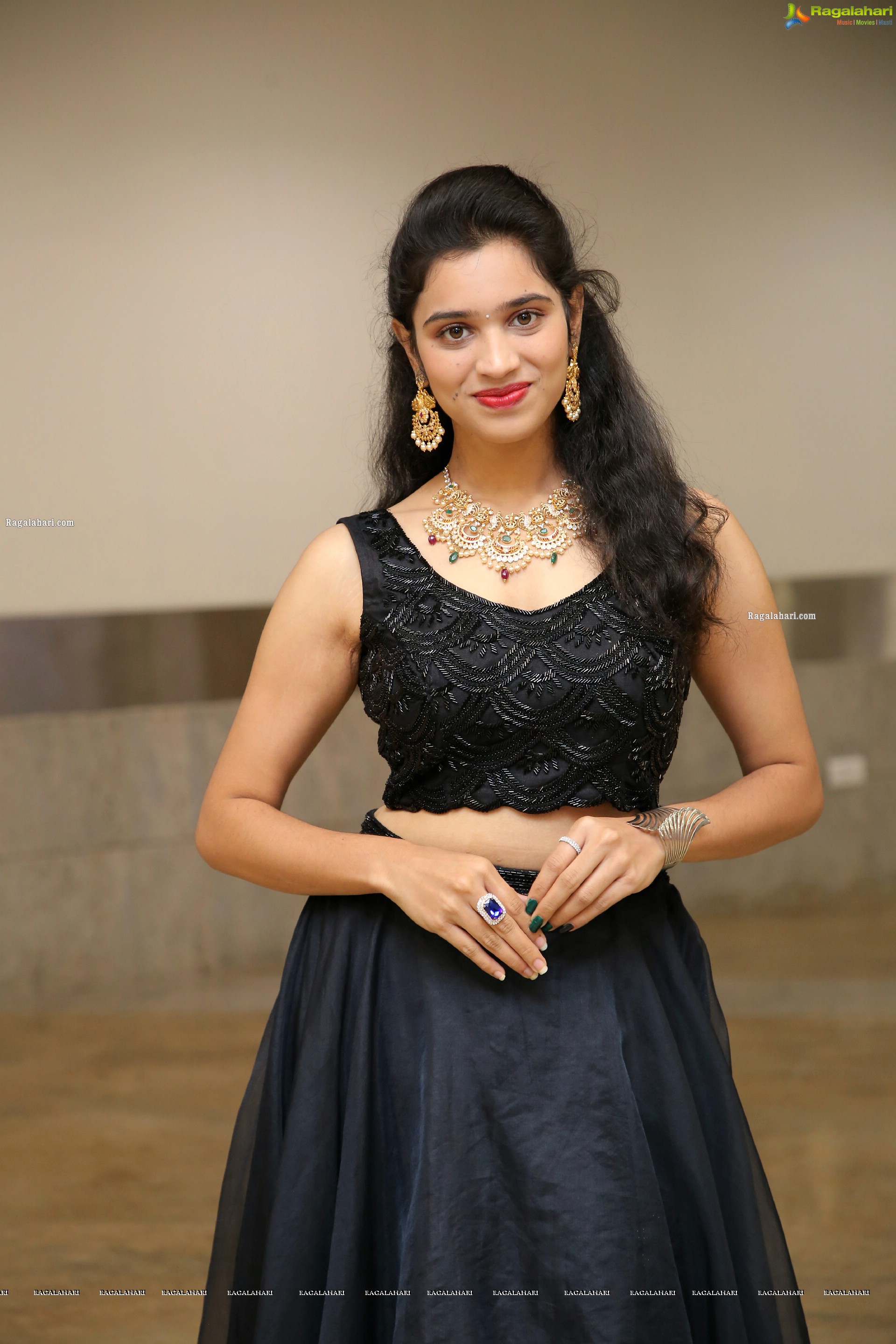 Priyanka Chowdary in Black Designer Lehenga, HD Photo Gallery