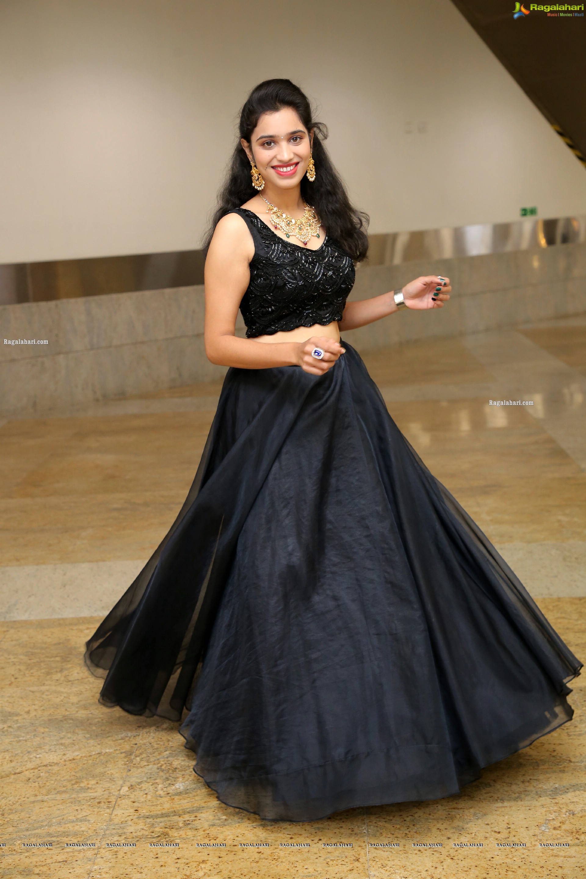 Priyanka Chowdary in Black Designer Lehenga, HD Photo Gallery