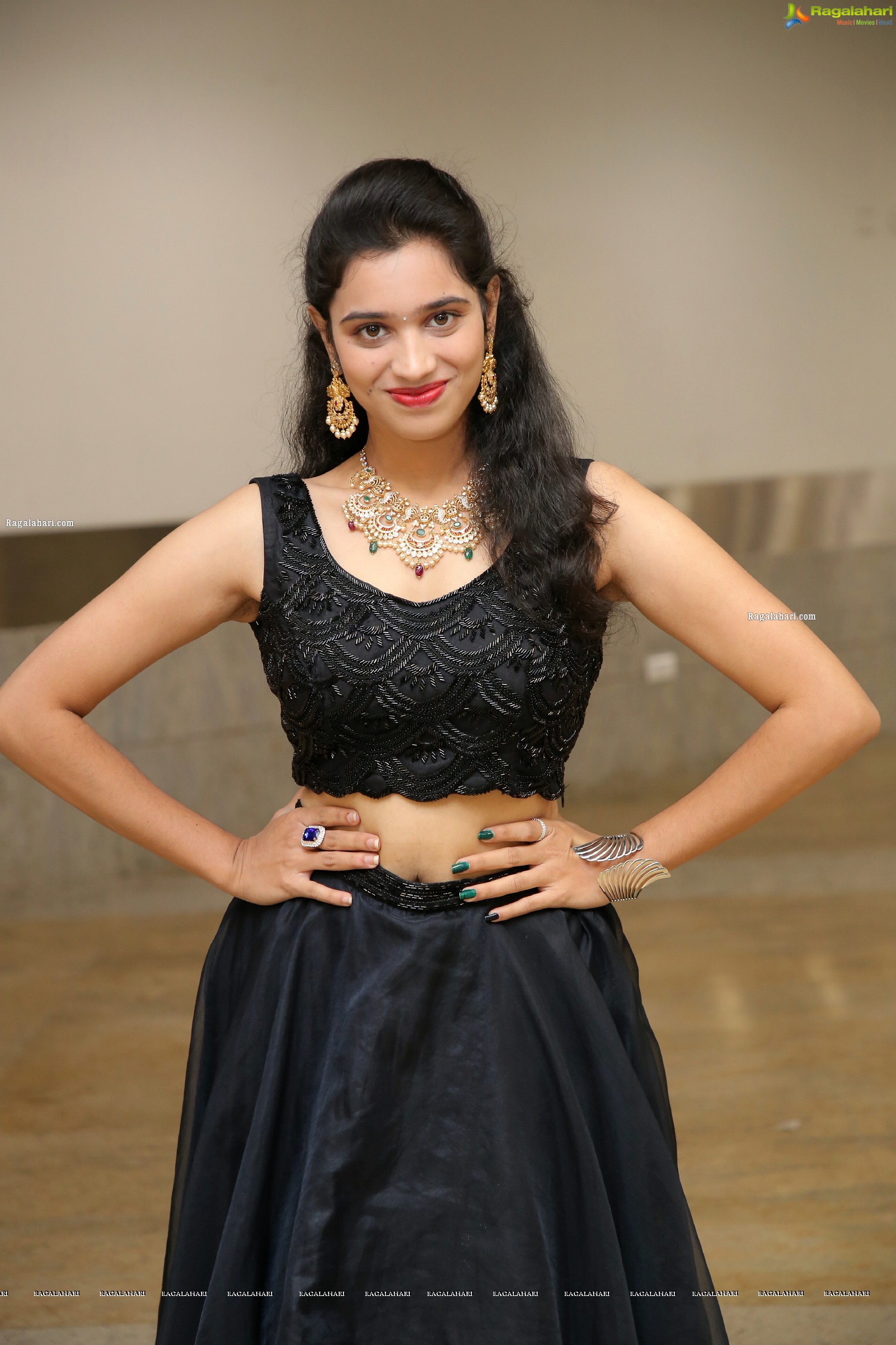 Priyanka Chowdary in Black Designer Lehenga, HD Photo Gallery