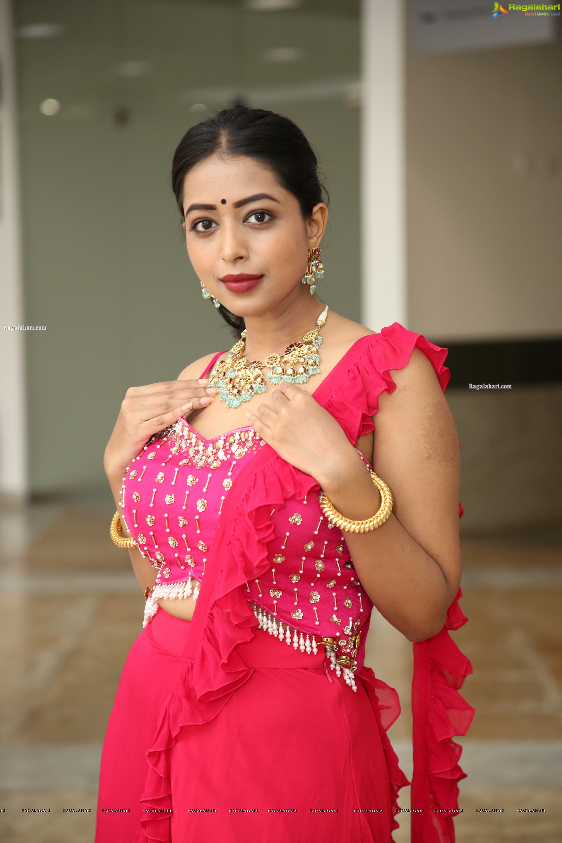 Rittika Chakraborty in Pink Designer Lehenga, HD Photo Gallery