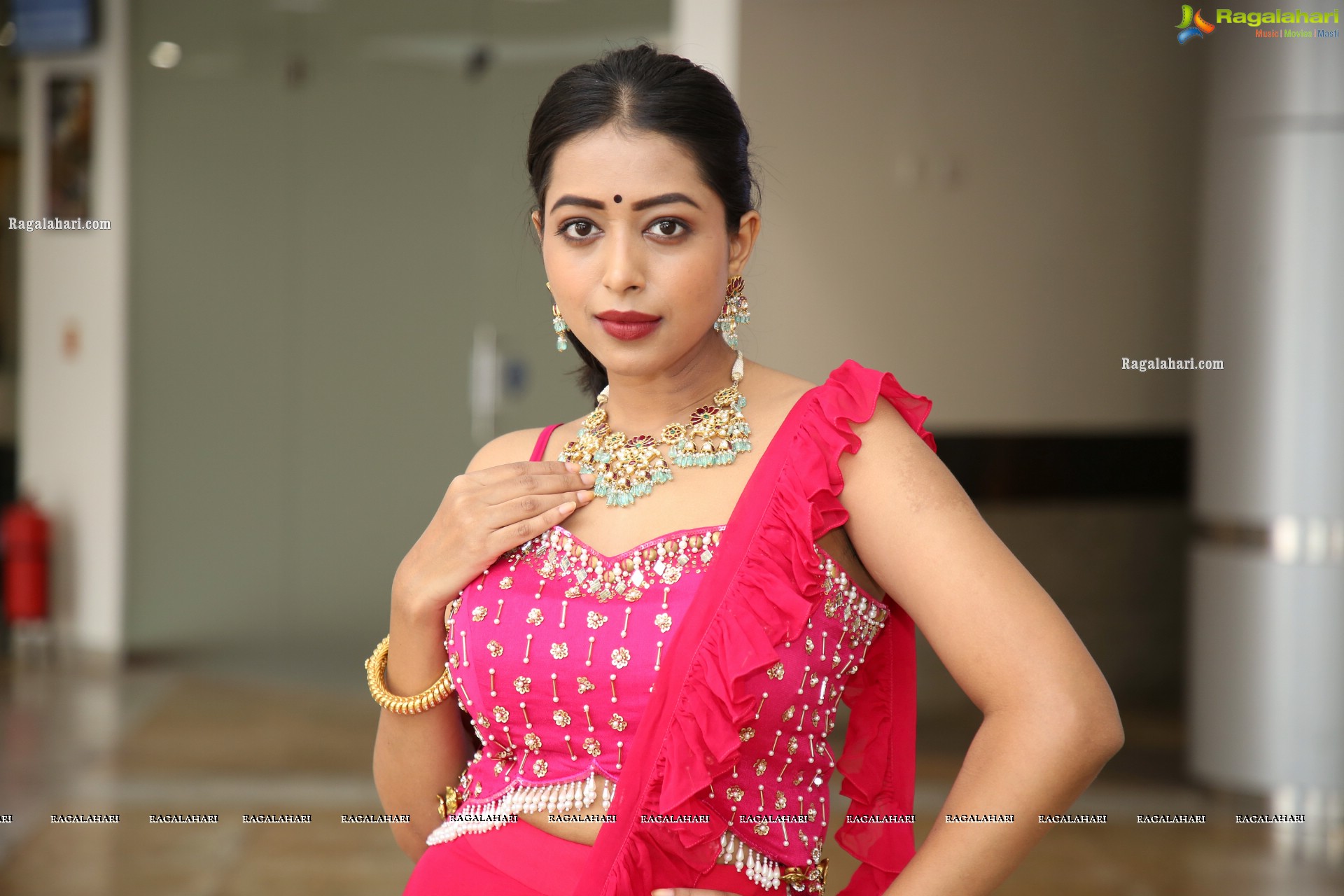Rittika Chakraborty in Pink Designer Lehenga, HD Photo Gallery