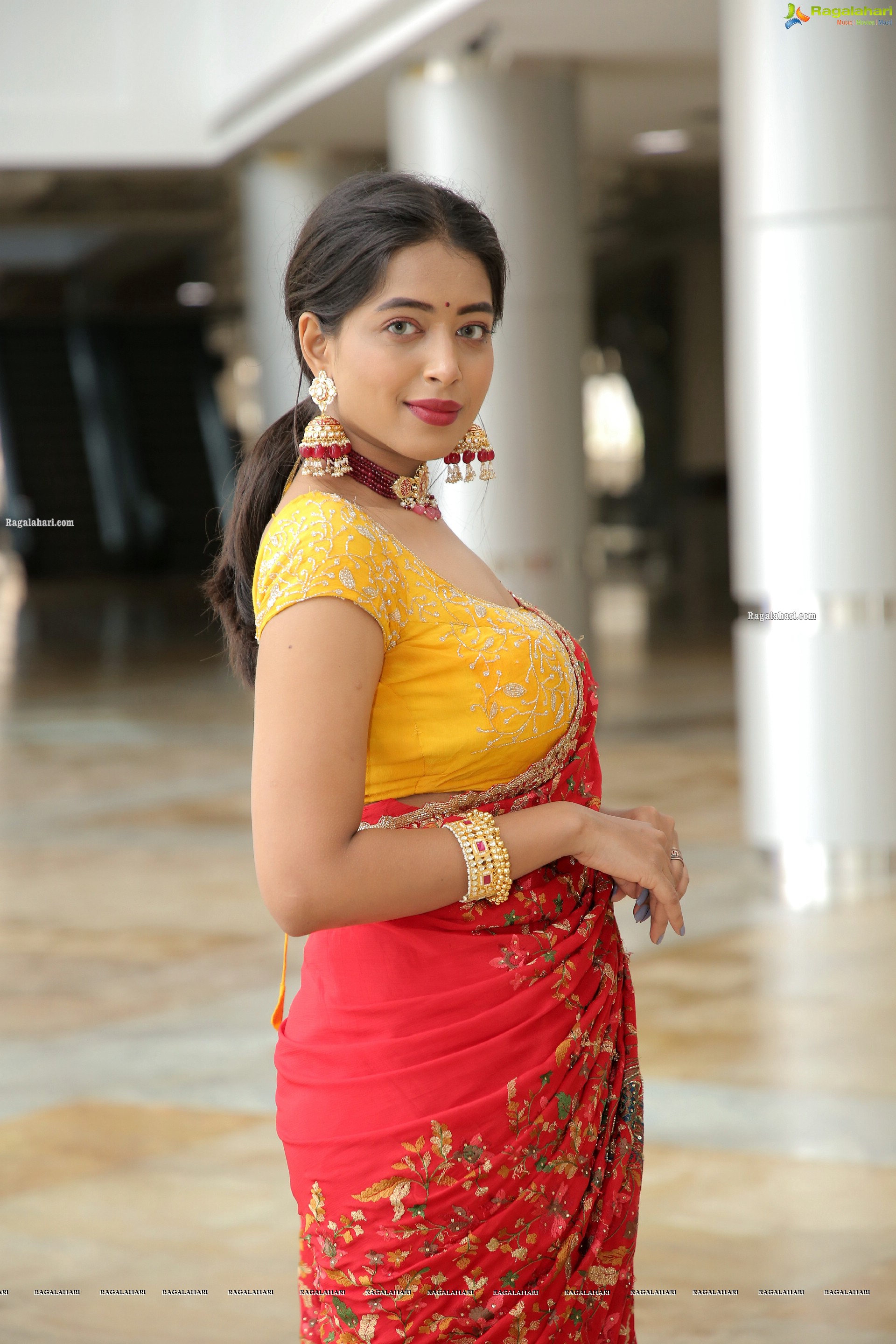 Rittika Chakraborty in Red Designer Saree, HD Photo Gallery