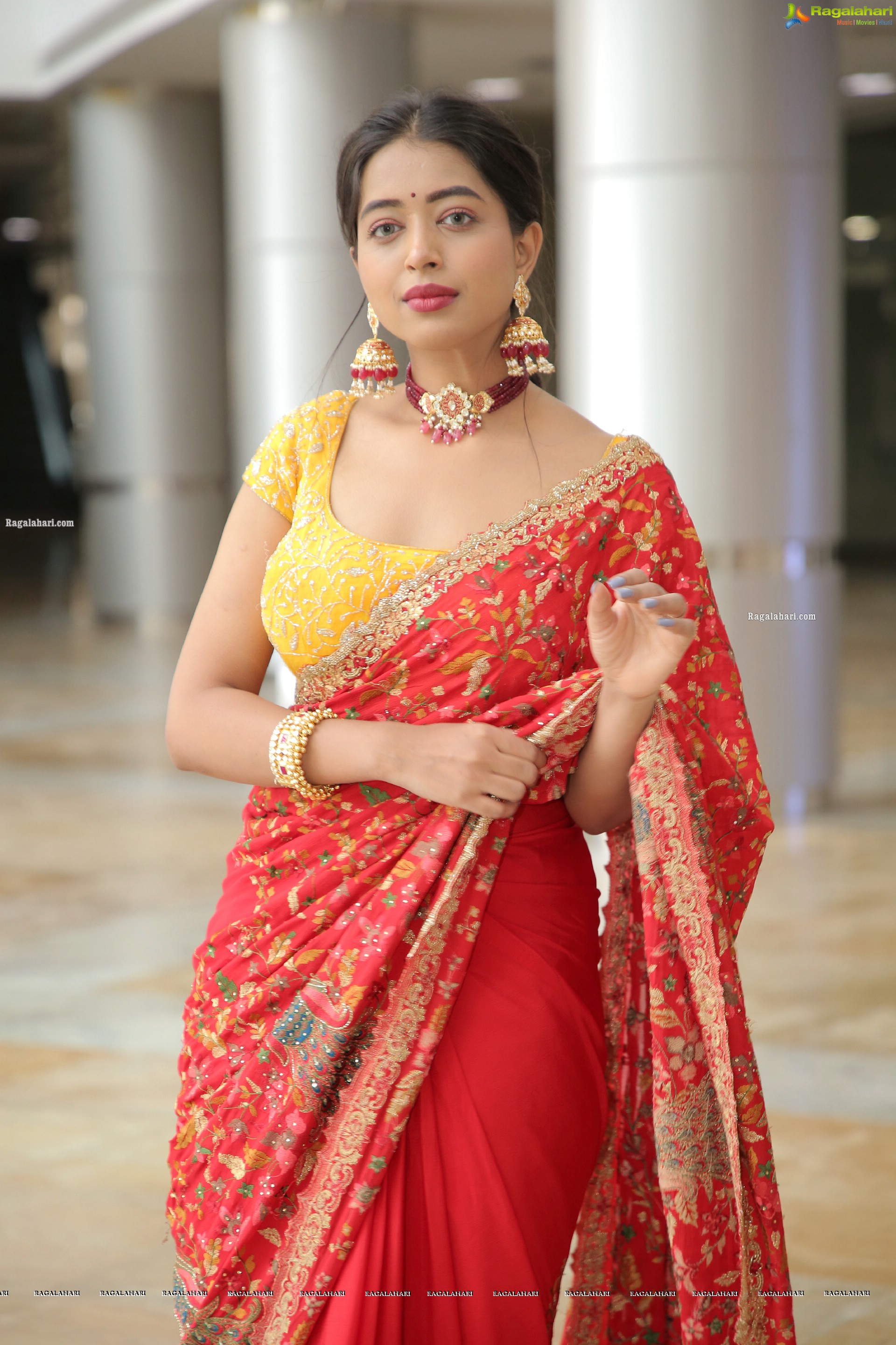 Rittika Chakraborty in Red Designer Saree, HD Photo Gallery