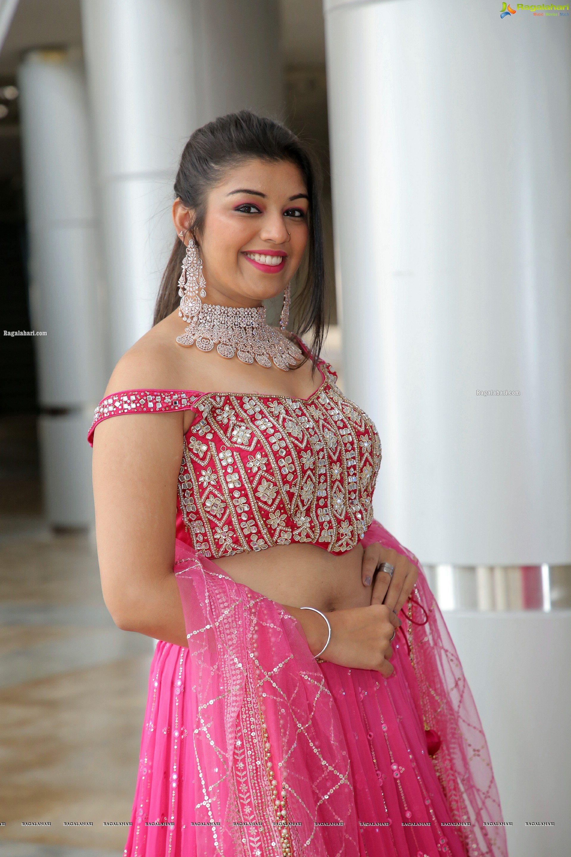 Shruthi Sharma in Pink Designer Lehenga Choli, HD Photo Gallery