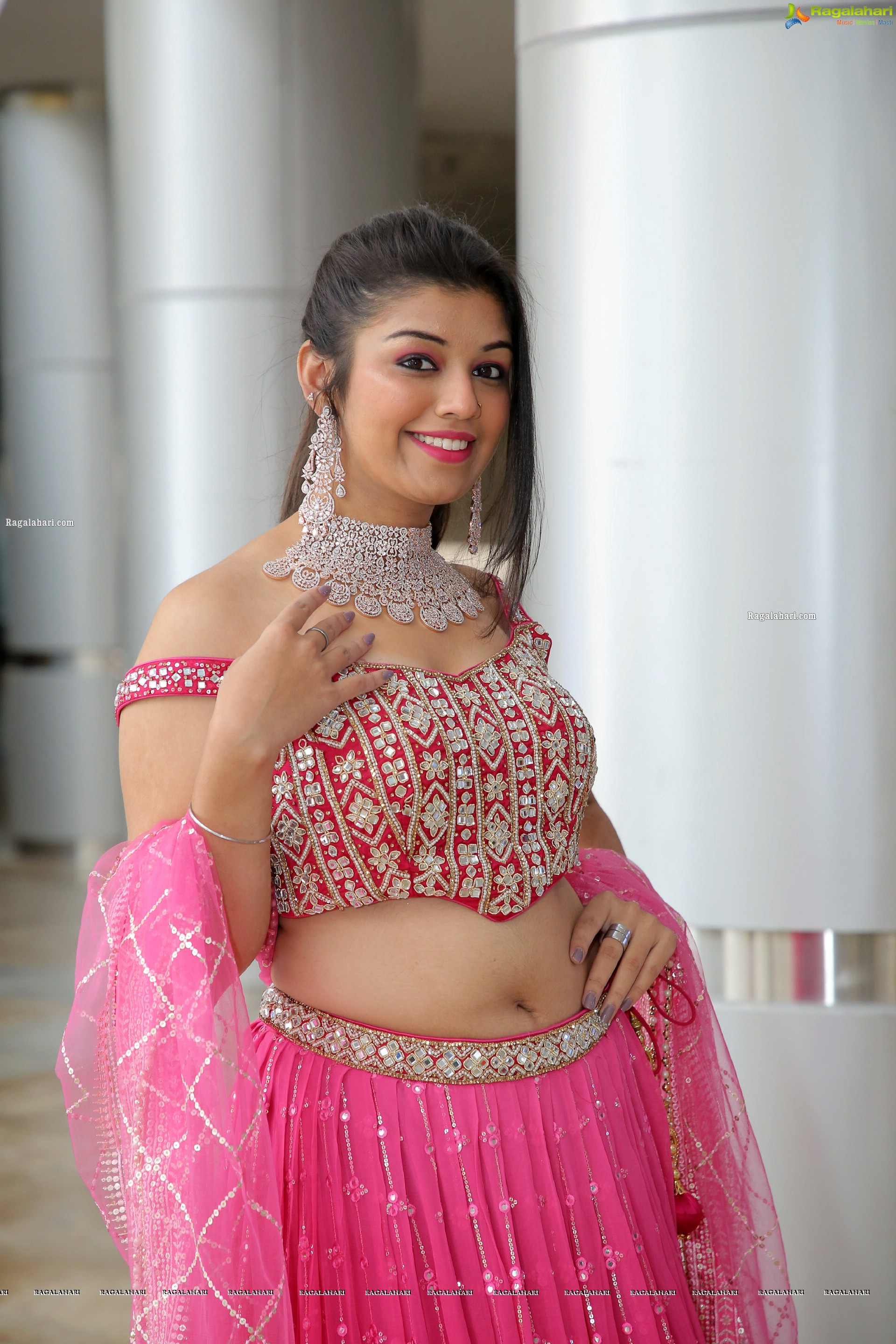 Shruthi Sharma in Pink Designer Lehenga Choli, HD Photo Gallery