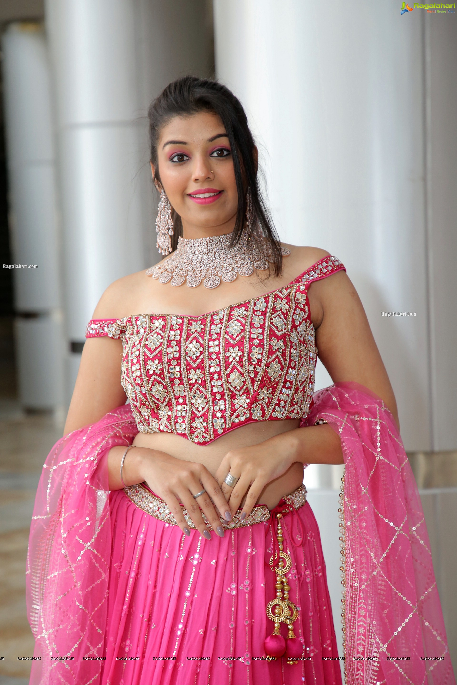 Shruthi Sharma in Pink Designer Lehenga Choli, HD Photo Gallery