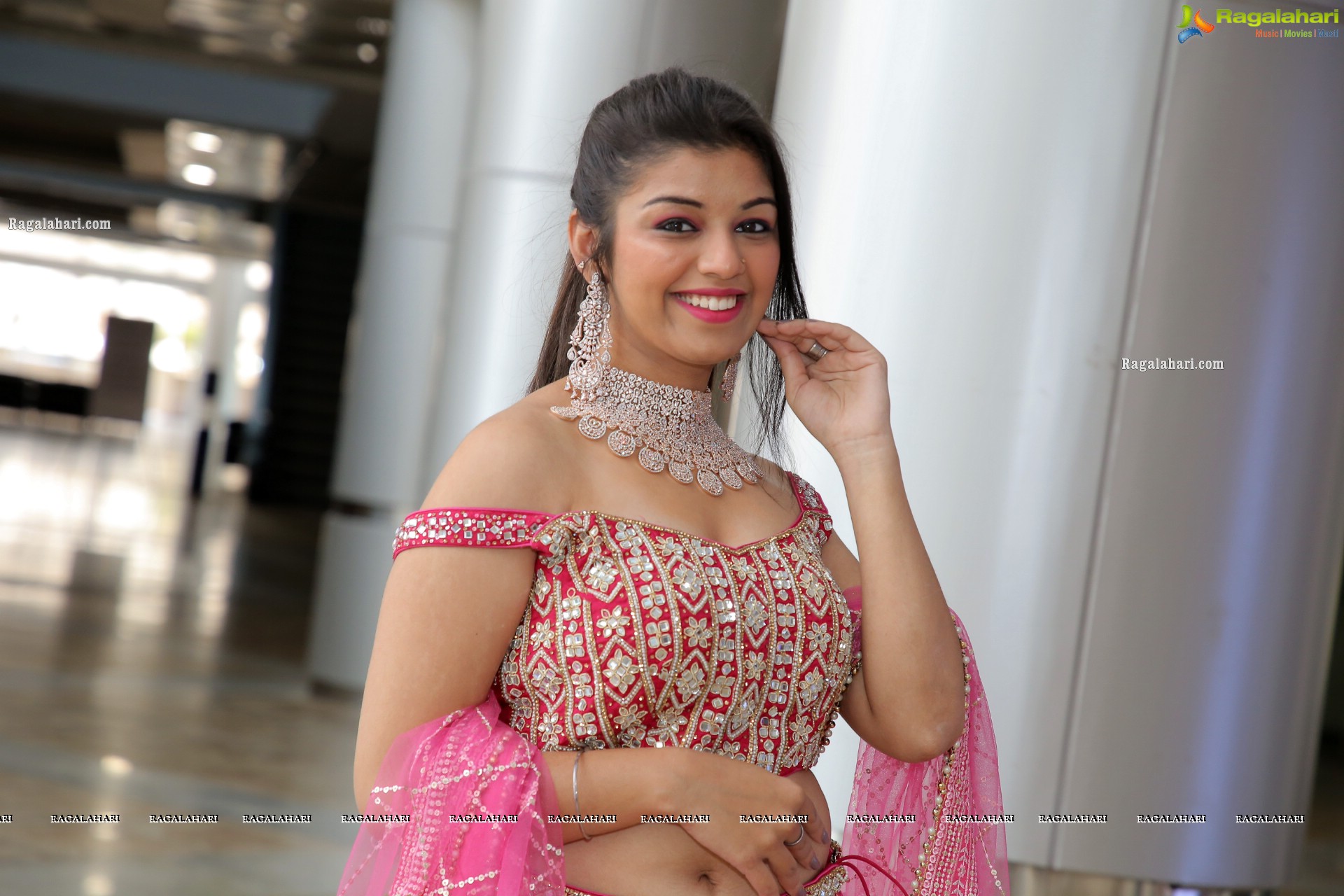 Shruthi Sharma in Pink Designer Lehenga Choli, HD Photo Gallery