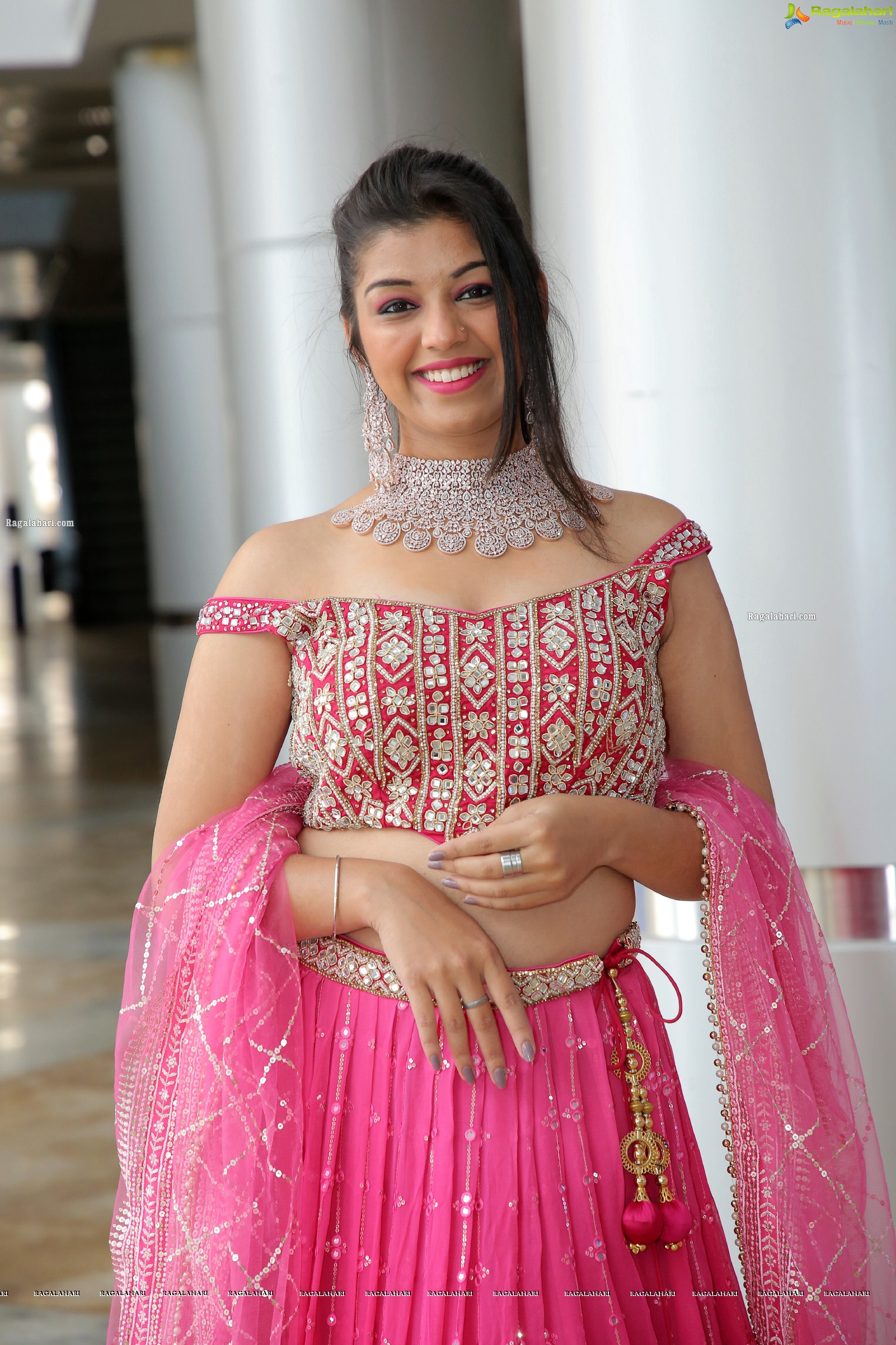 Shruthi Sharma in Pink Designer Lehenga Choli, HD Photo Gallery