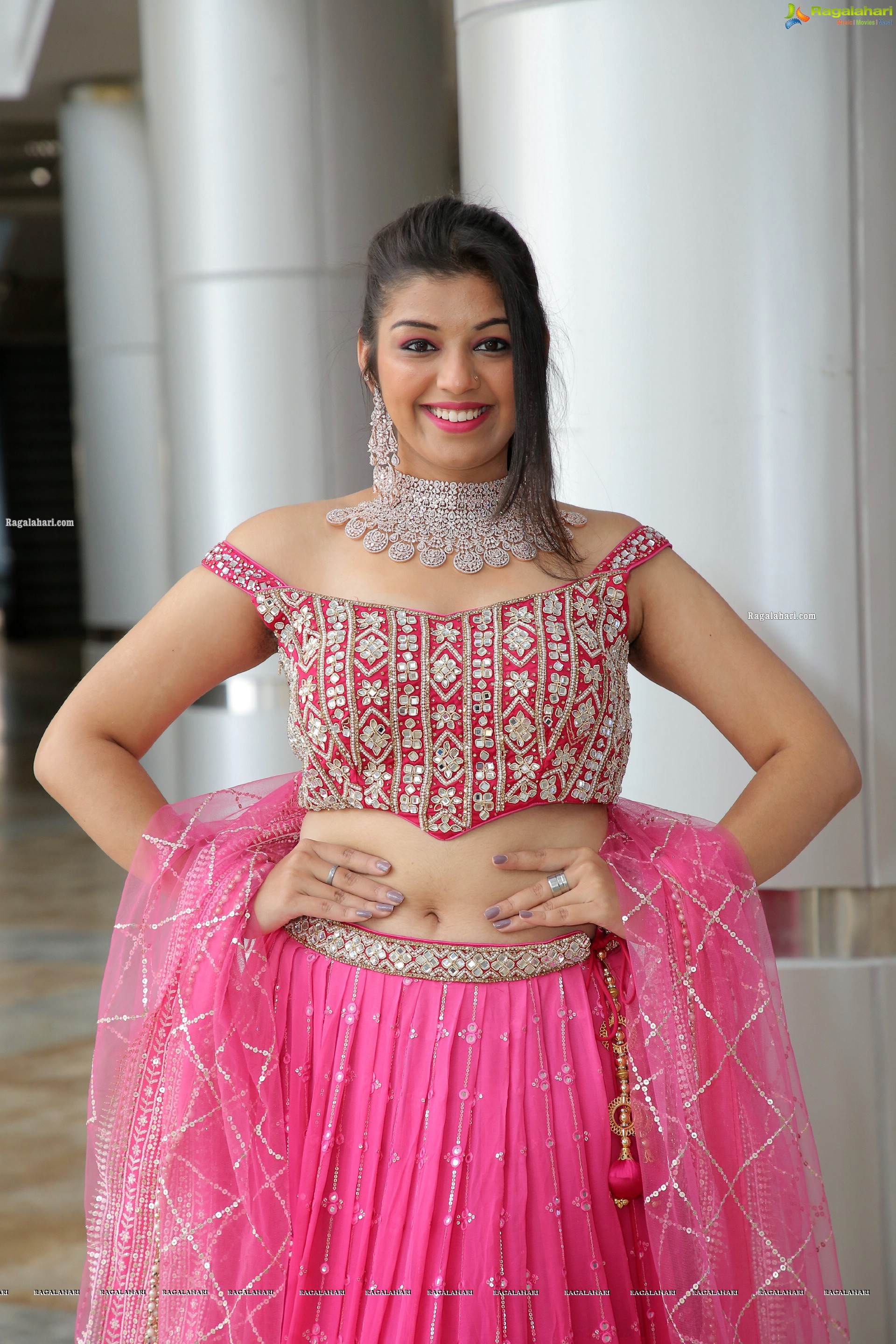 Shruthi Sharma in Pink Designer Lehenga Choli, HD Photo Gallery