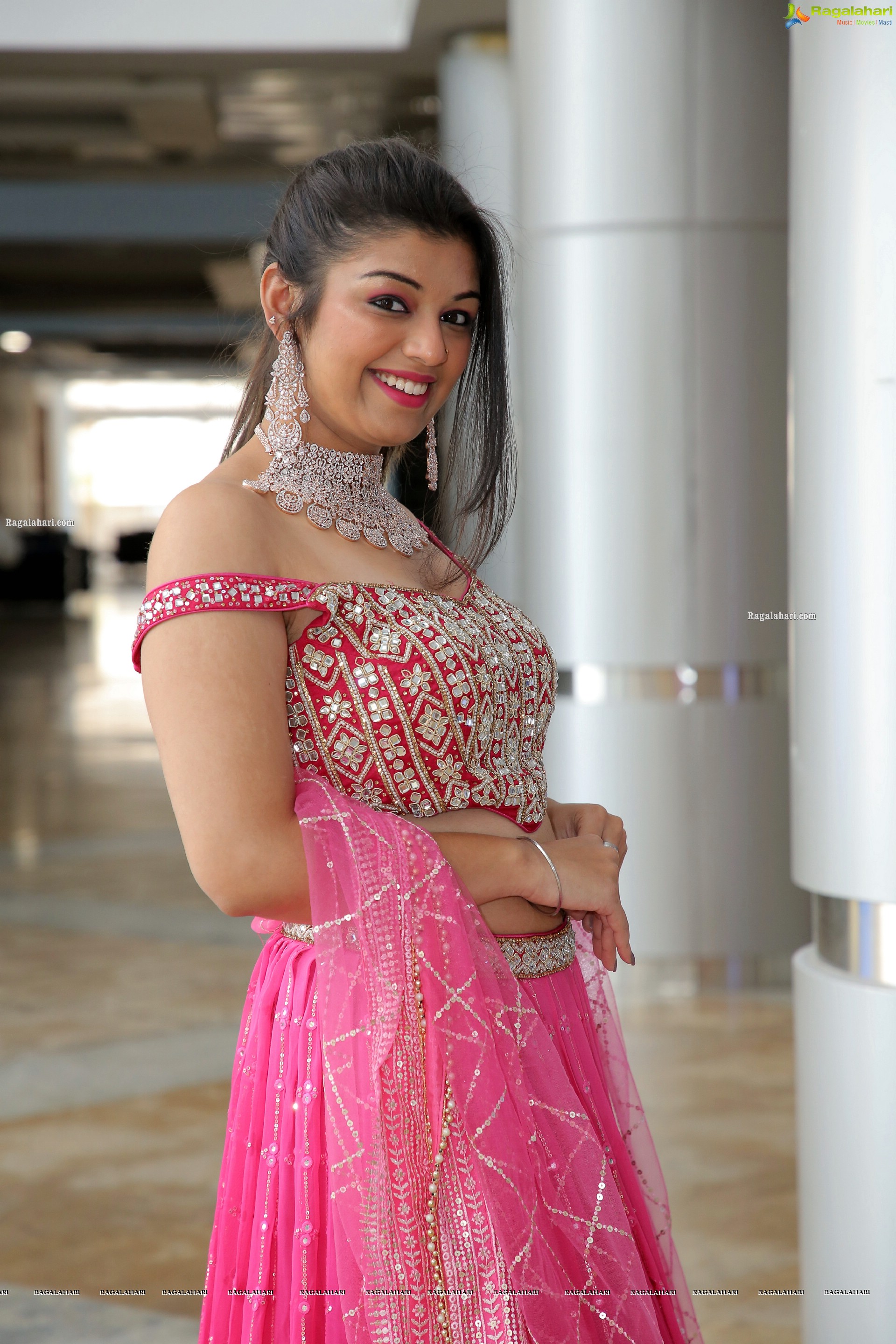 Shruthi Sharma in Pink Designer Lehenga Choli, HD Photo Gallery