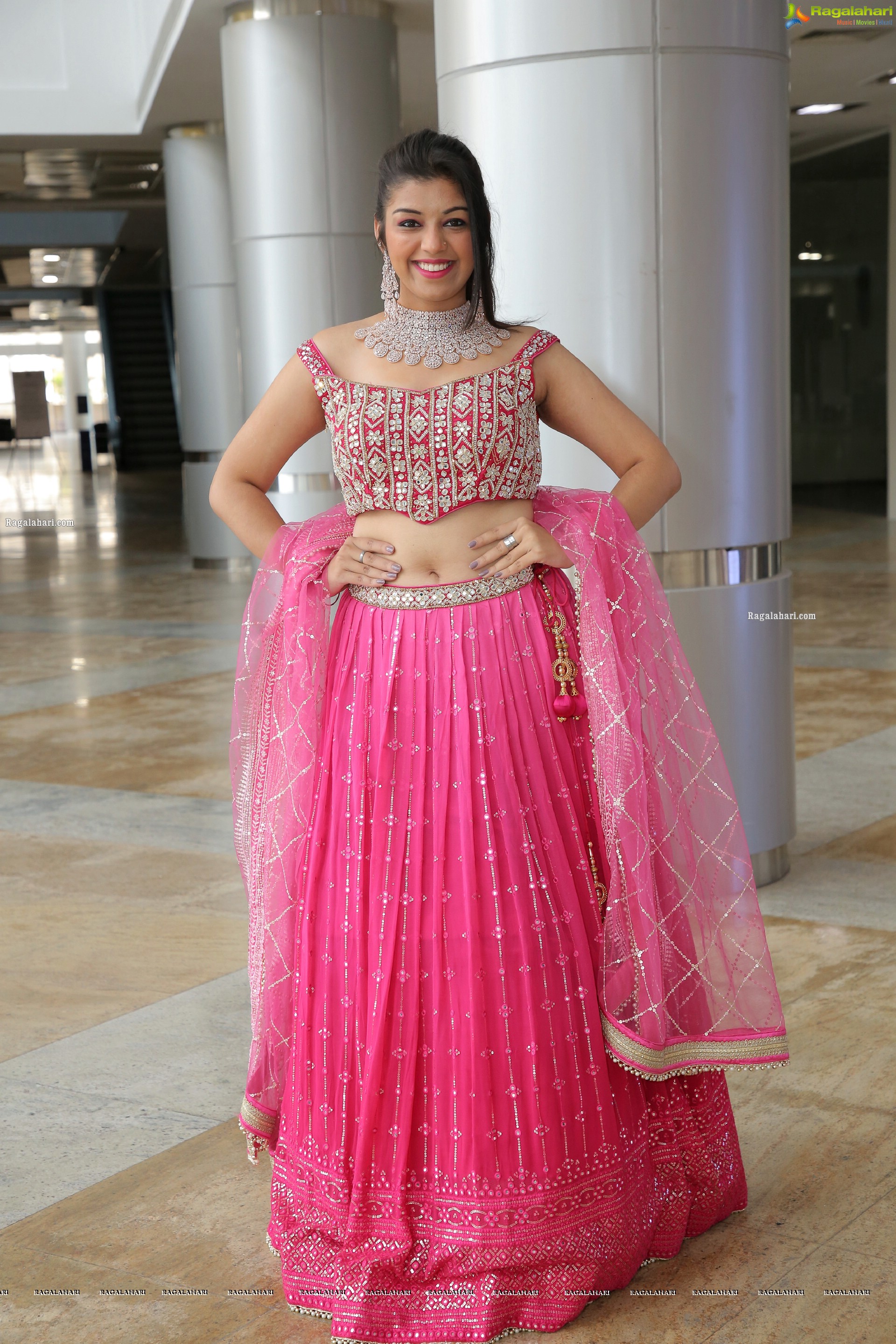 Shruthi Sharma in Pink Designer Lehenga Choli, HD Photo Gallery