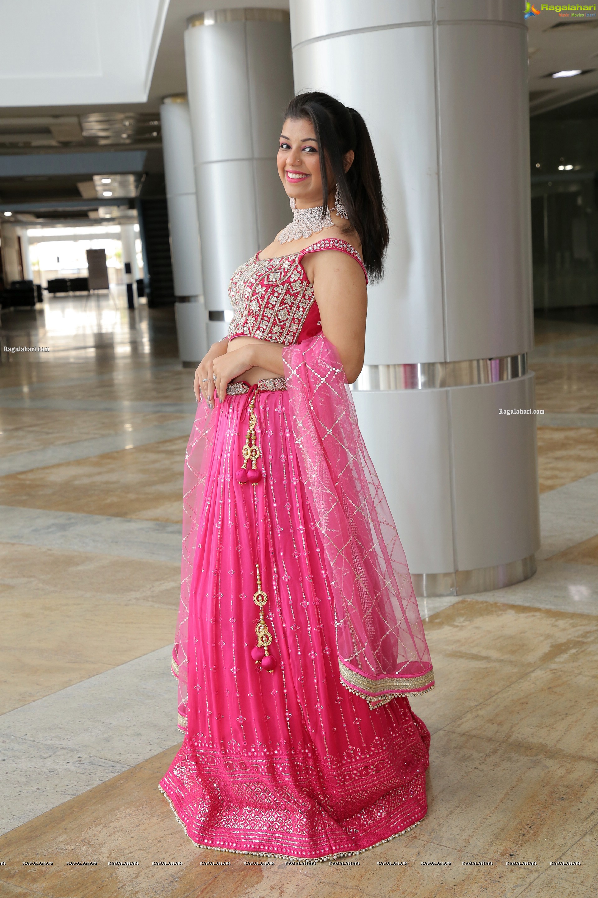 Shruthi Sharma in Pink Designer Lehenga Choli, HD Photo Gallery