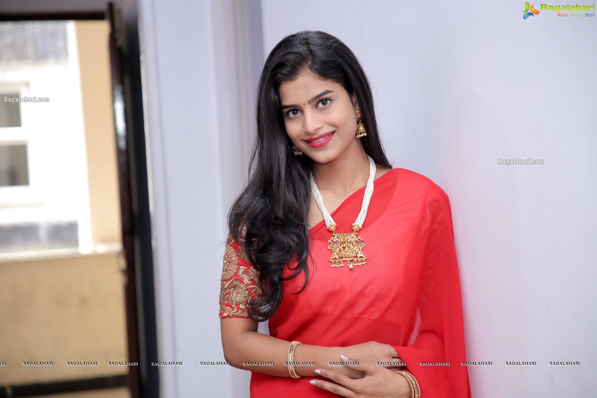 Srilekha Stills in Red Saree, HD Photo Gallery