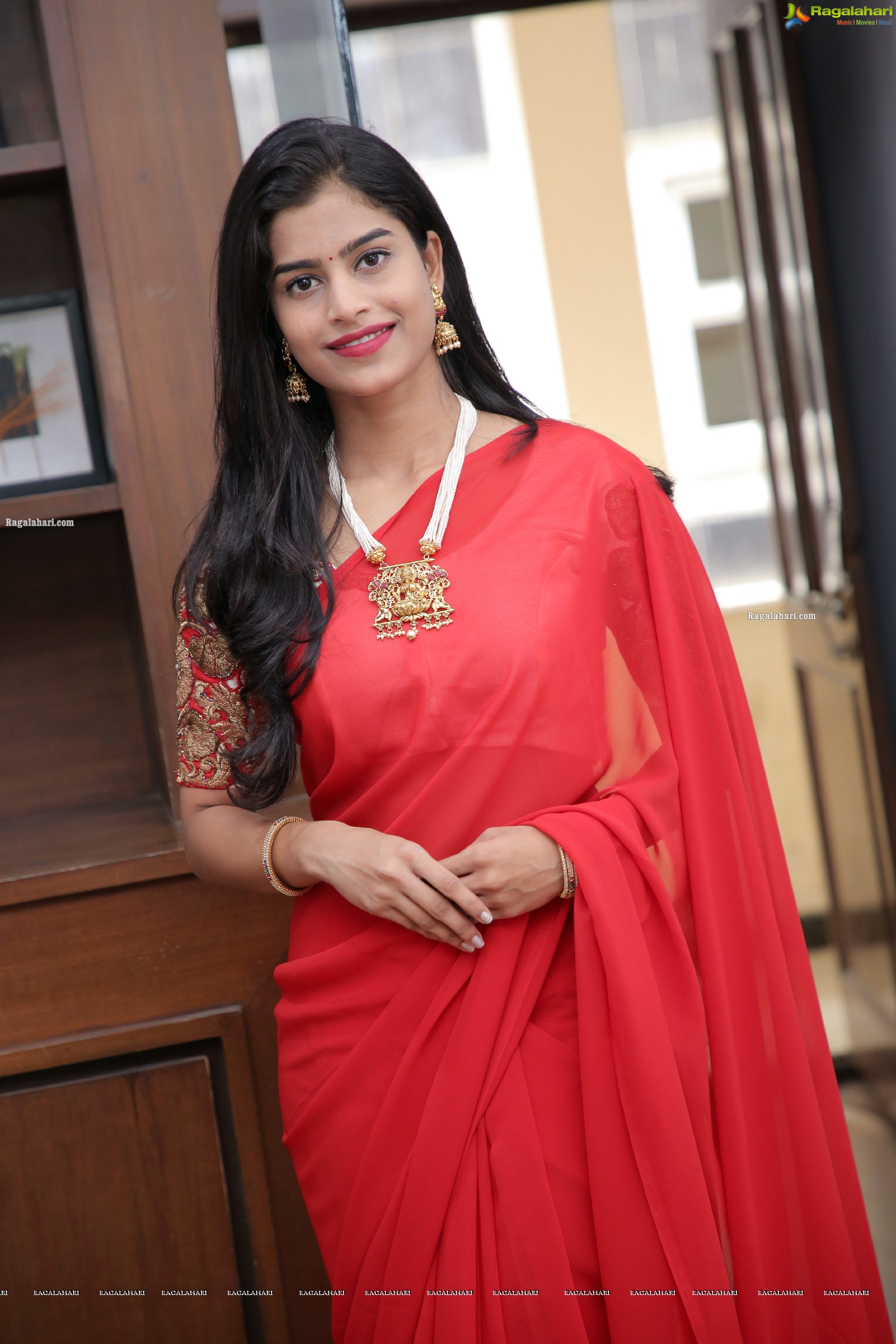 Srilekha Stills in Red Saree, HD Photo Gallery