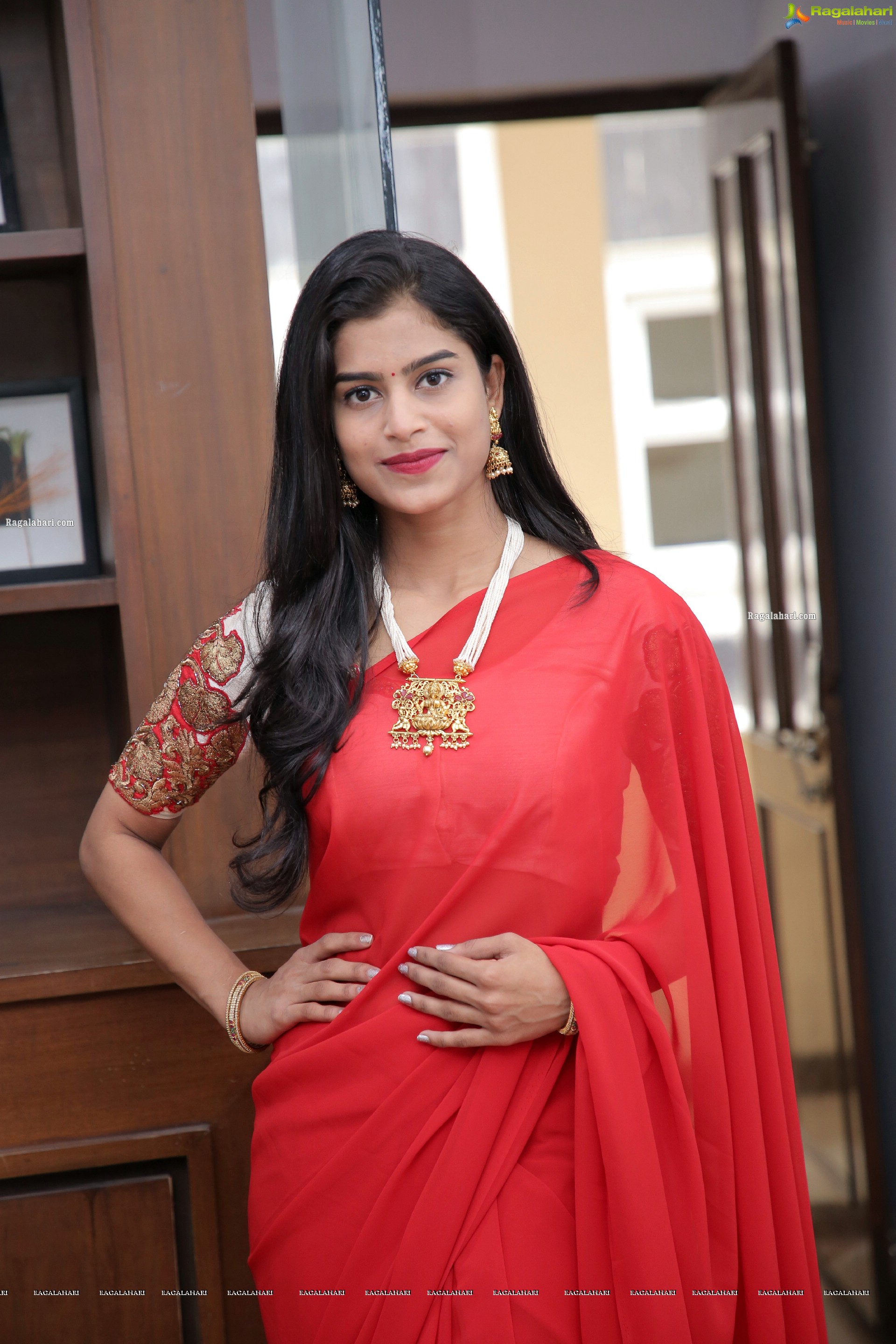 Srilekha Stills in Red Saree, HD Photo Gallery