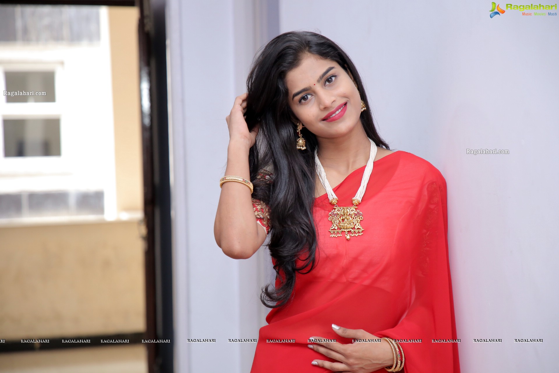 Srilekha Stills in Red Saree, HD Photo Gallery