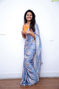 Yashaswi Shetty in Blue Floral Saree