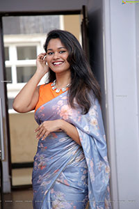 Yashaswi Shetty in Blue Floral Saree