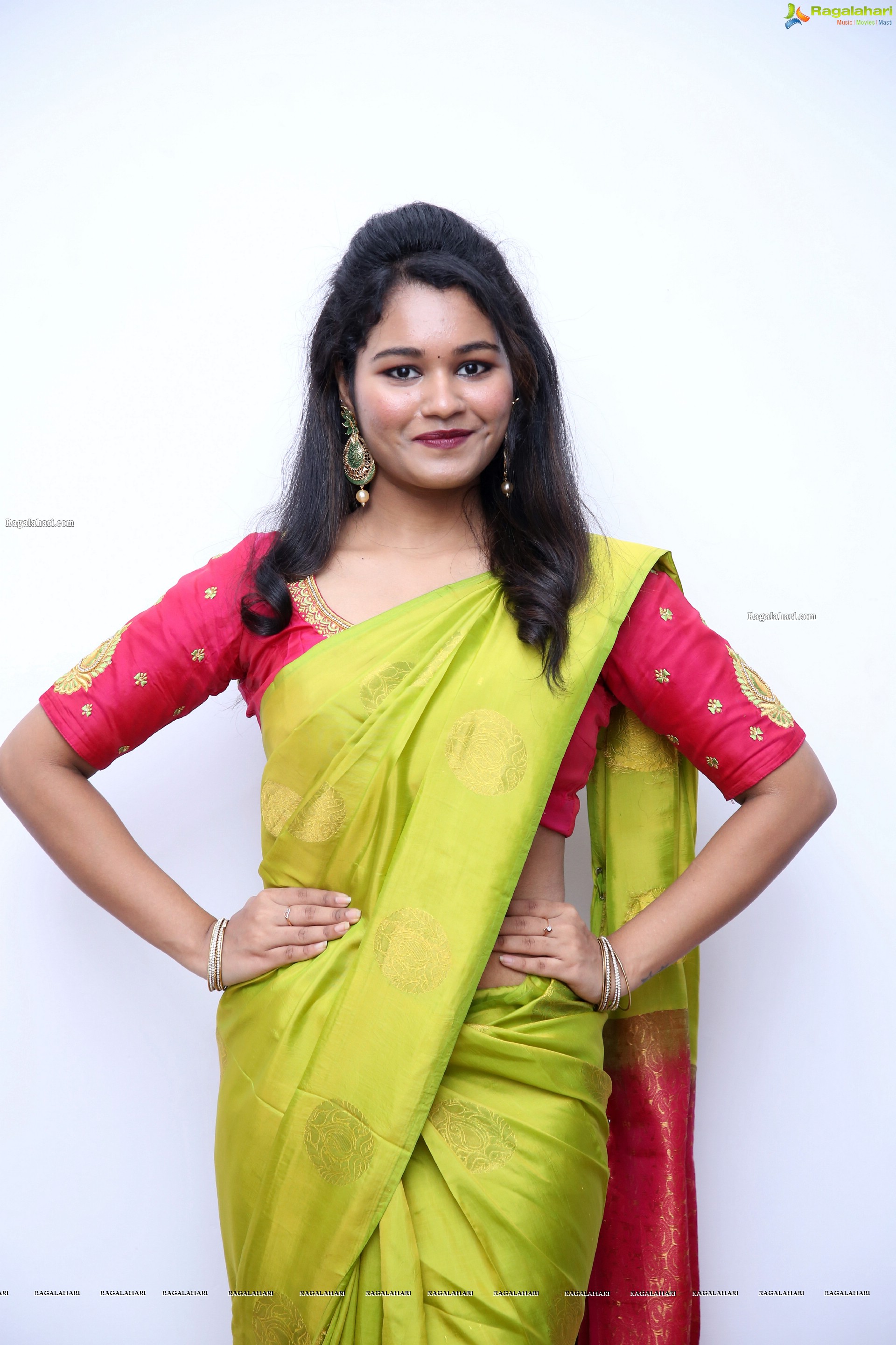 Yashaswi Shetty in Green Silk Saree, HD Photo Gallery