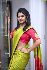 Yashaswi Shetty in Green Silk Saree