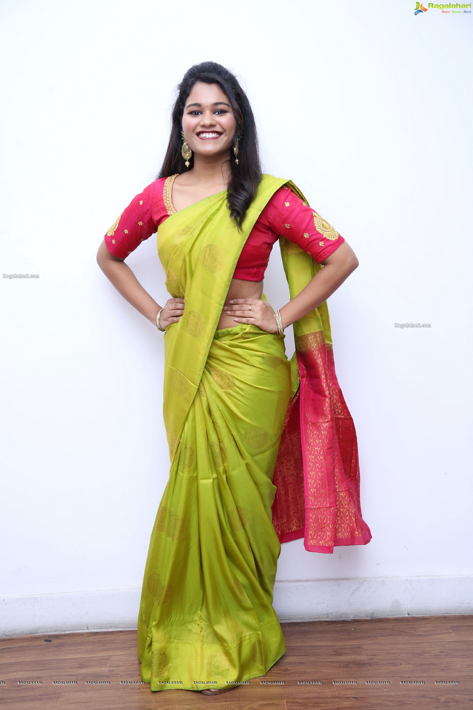 Yashaswi Shetty in Green Silk Saree, HD Photo Gallery