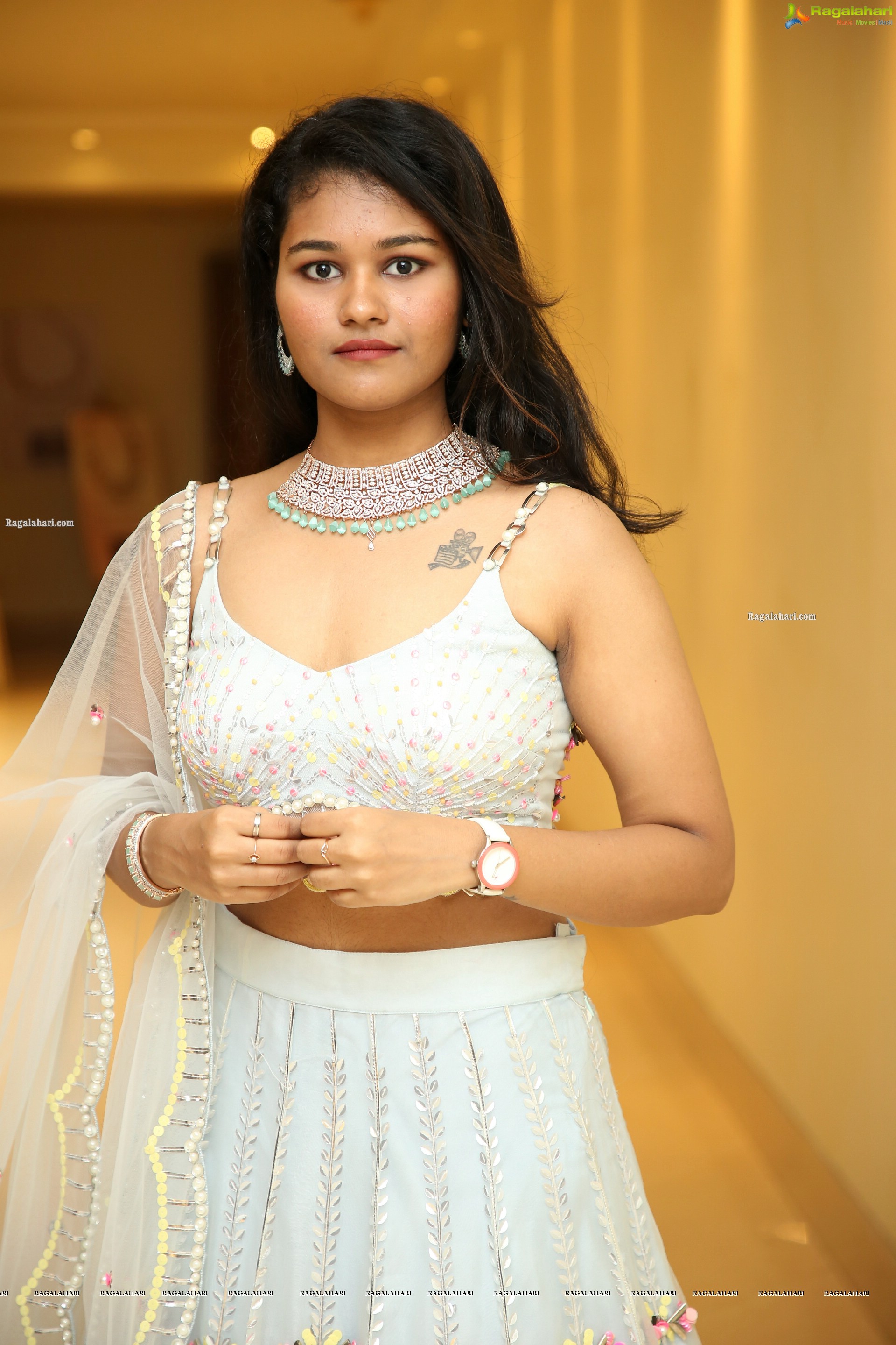 Yashaswi Shetty in White Designer Lehenga, HD Photo Gallery