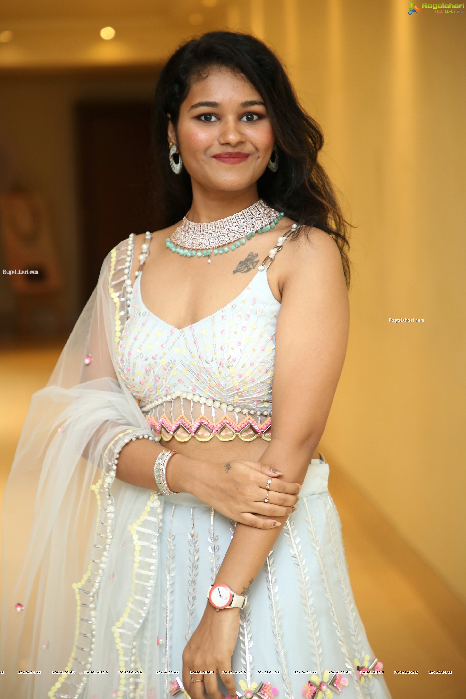 Yashaswi Shetty in White Designer Lehenga, HD Photo Gallery