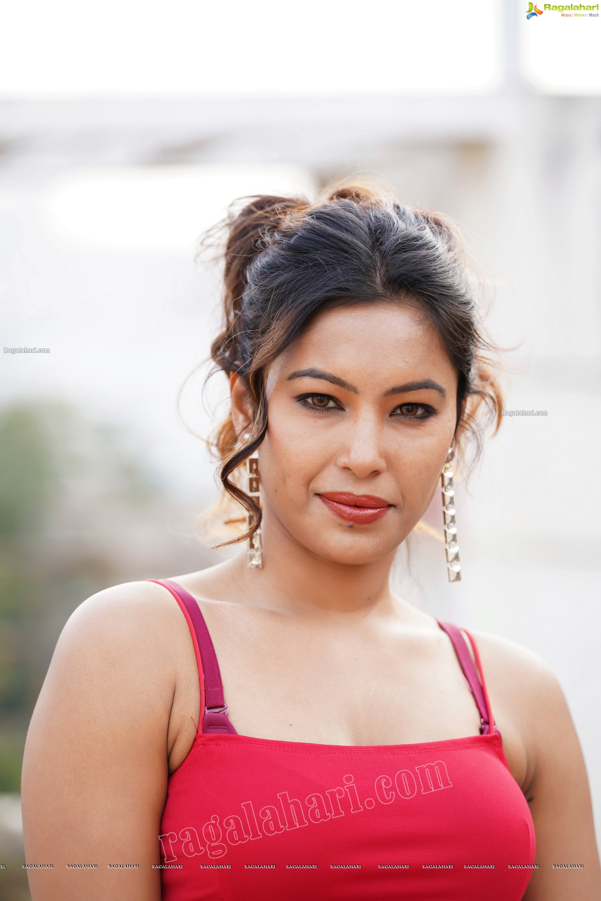 Ankita Bhattacharya in Red Slit Dress, Exclusive Photoshoot