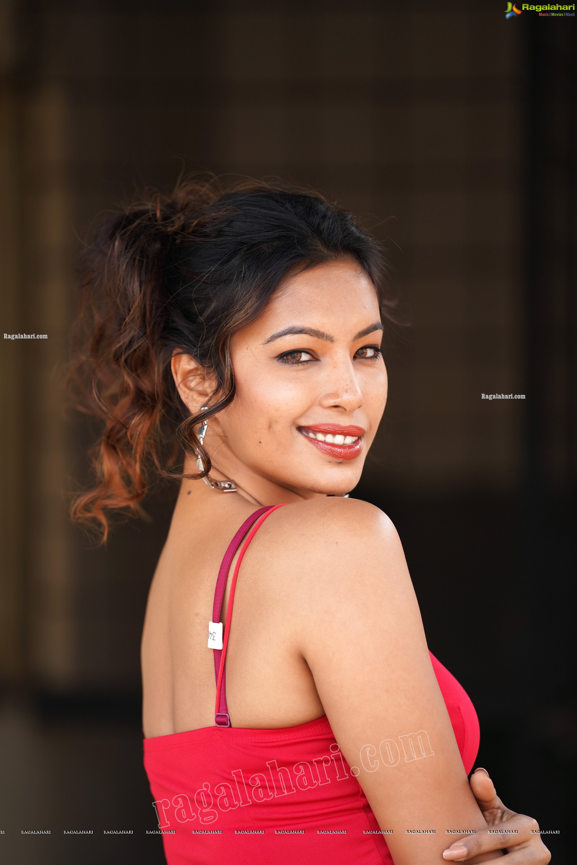 Ankita Bhattacharya in Red Slit Dress, Exclusive Photoshoot