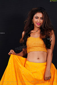 Ankita Bhattacharya in Yellow Long Skirt and Crop Top