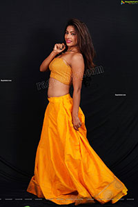 Ankita Bhattacharya in Yellow Long Skirt and Crop Top