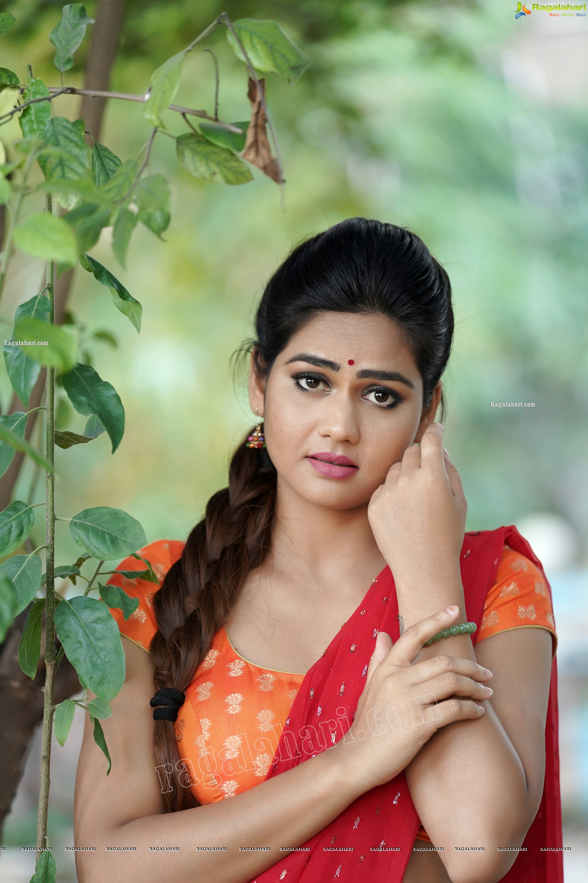 Aparnna Mallik in Orange and Red Half Saree, Exclusive Photoshoot