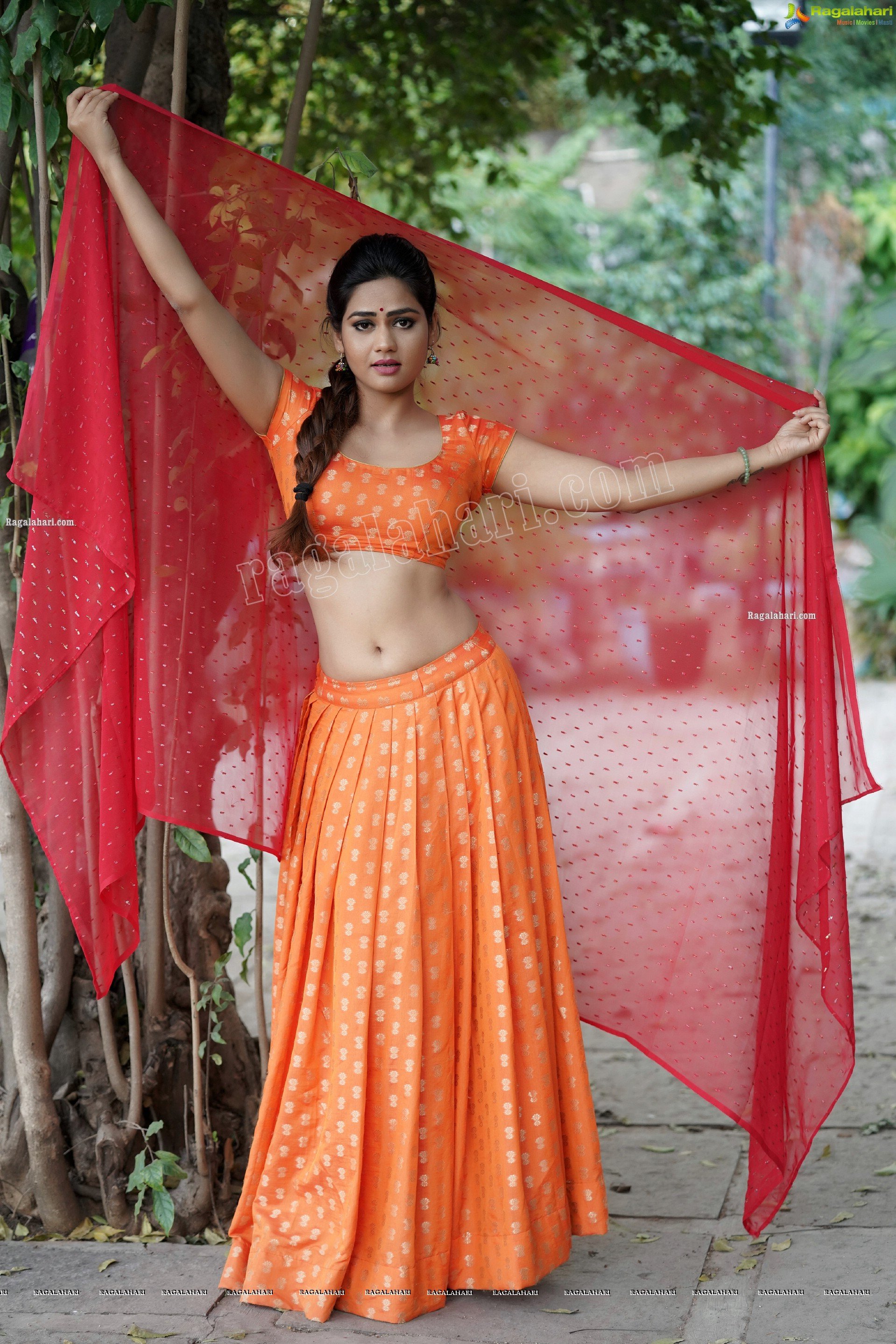 Aparnna Mallik in Orange and Red Half Saree, Exclusive Photoshoot
