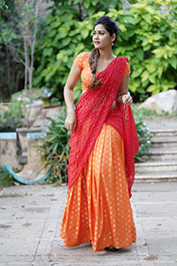 Aparnna Mallik in Orange and Red Half Saree