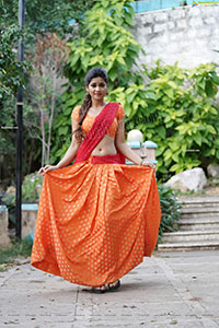 Aparnna Mallik in Orange and Red Half Saree