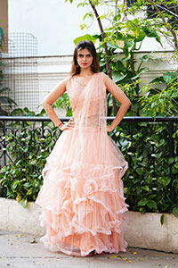 Pranjal Palkar in Peach Ruffle Lehenga Choli