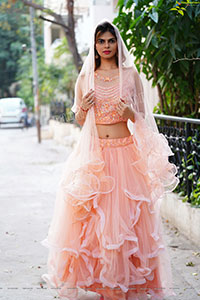 Pranjal Palkar in Peach Ruffle Lehenga Choli