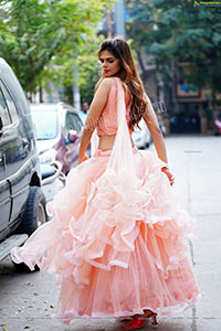 Pranjal Palkar in Peach Ruffle Lehenga Choli