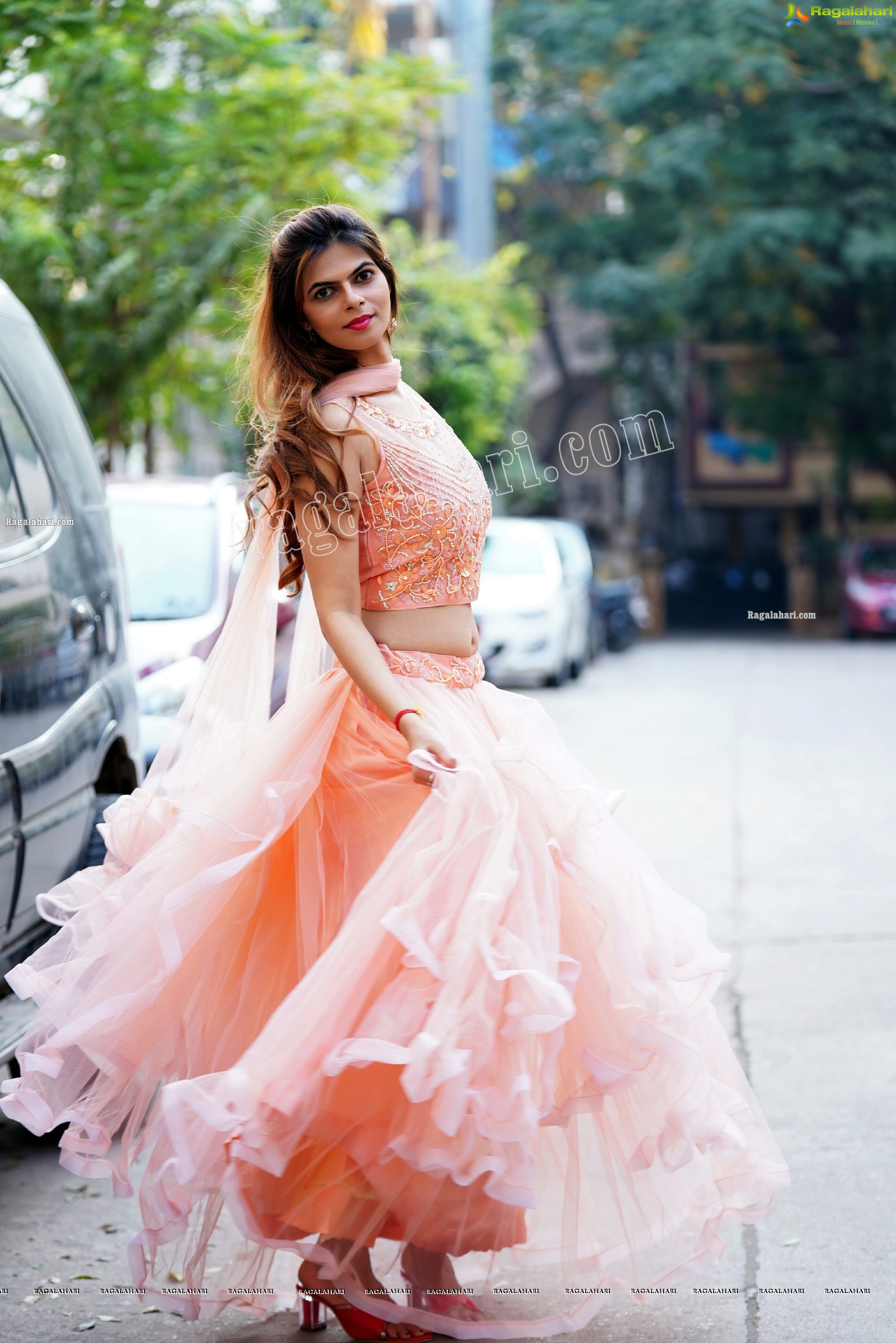 Pranjal Palkar in Peach Ruffle Lehenga Choli, Exclusive Photoshoot