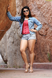 Richa Kalra in Denim Shorts and Jacket