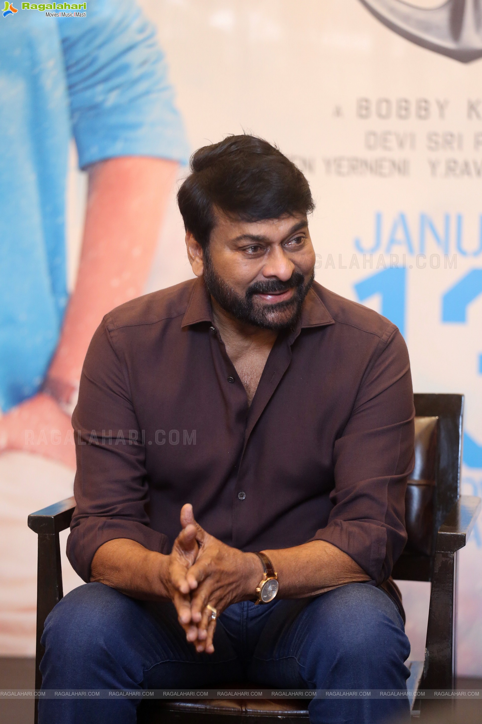 Megastar Chiranjeevi at Waltair Veerayya Movie Interview, HD Photo Gallery