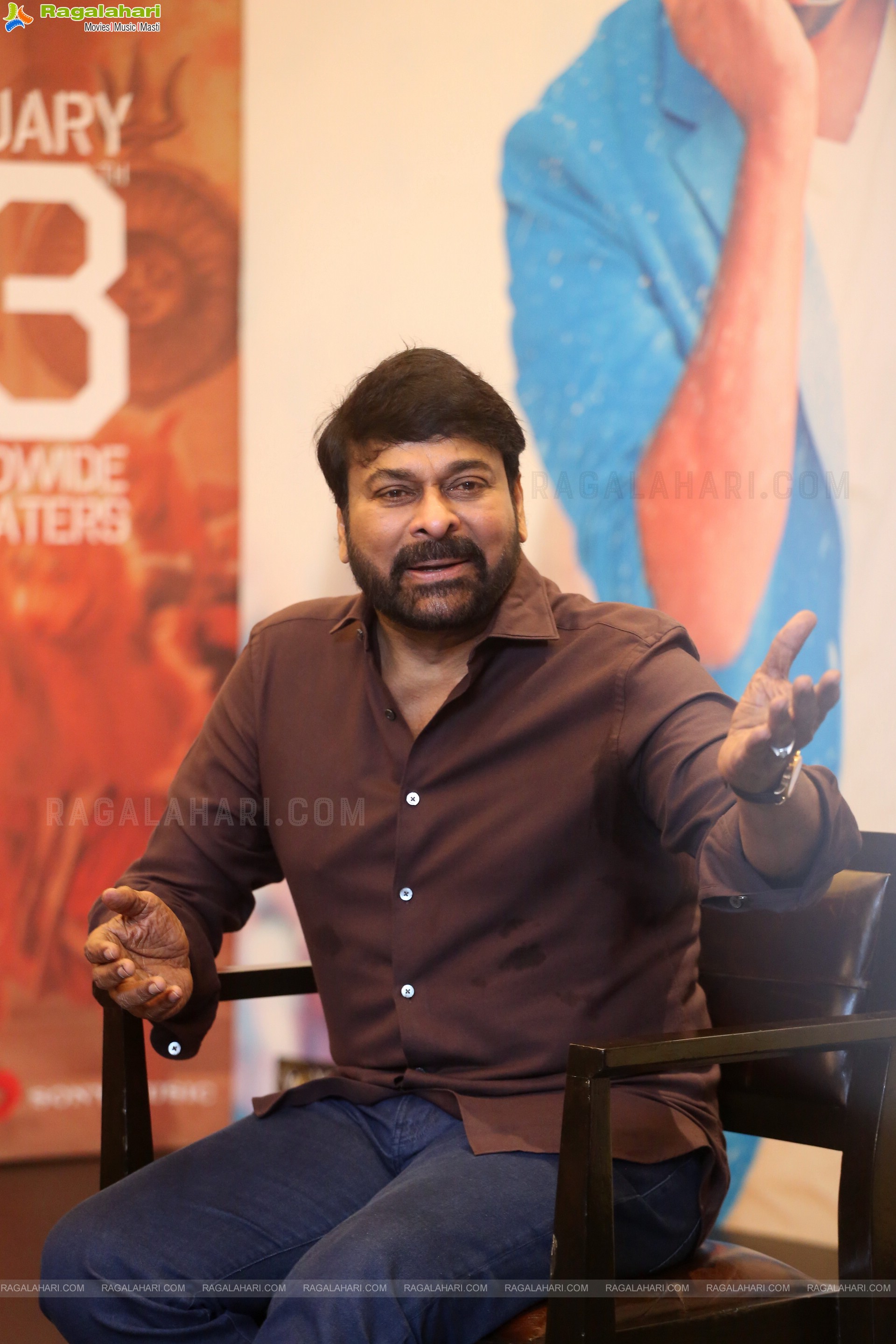 Megastar Chiranjeevi at Waltair Veerayya Movie Interview, HD Photo Gallery